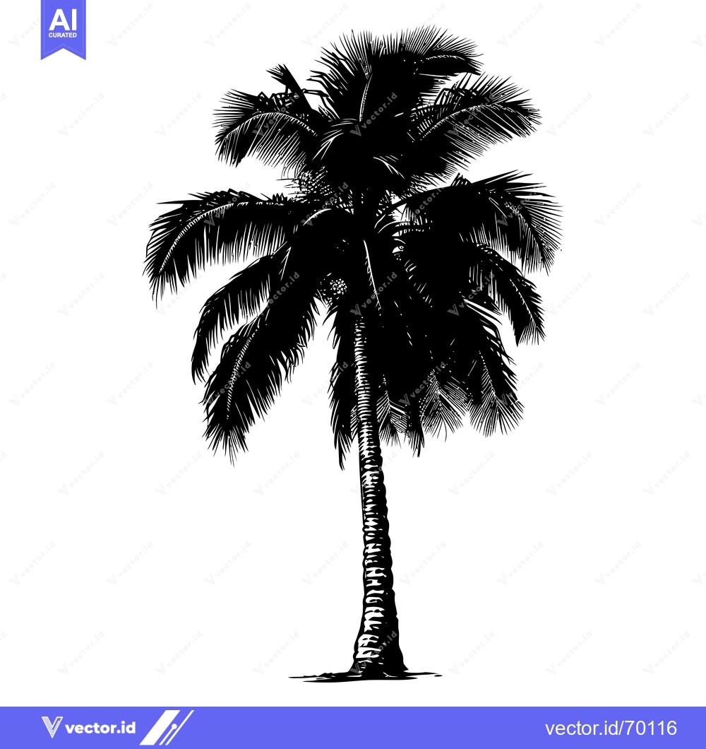 Premium Vector dari Silhouette of a Single Palm Tree with Detailed Fronds