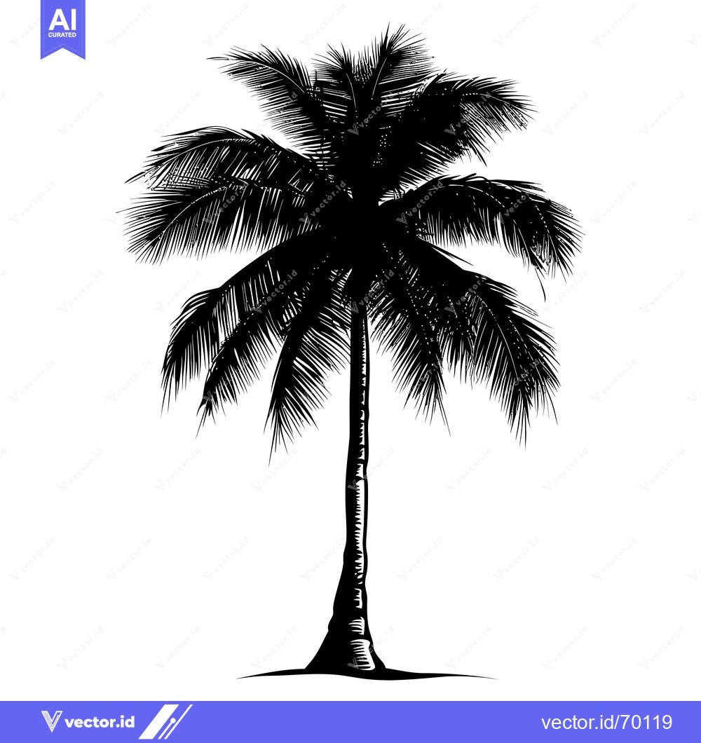 Premium Vector dari Silhouette of a Single Palm Tree with Spread Fronds