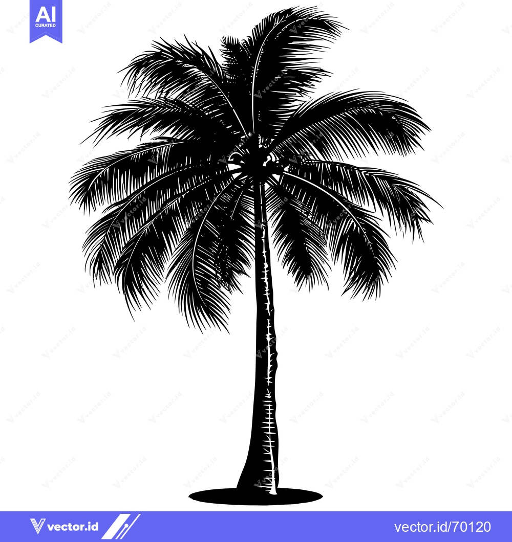 Premium Vector dari A Black and White Silhouette of a Single Palm Tree