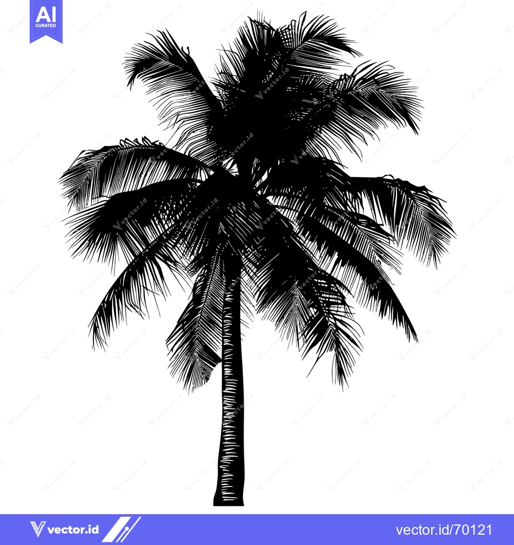 Premium Vector of Black and White Silhouette of a Single Palm Tree