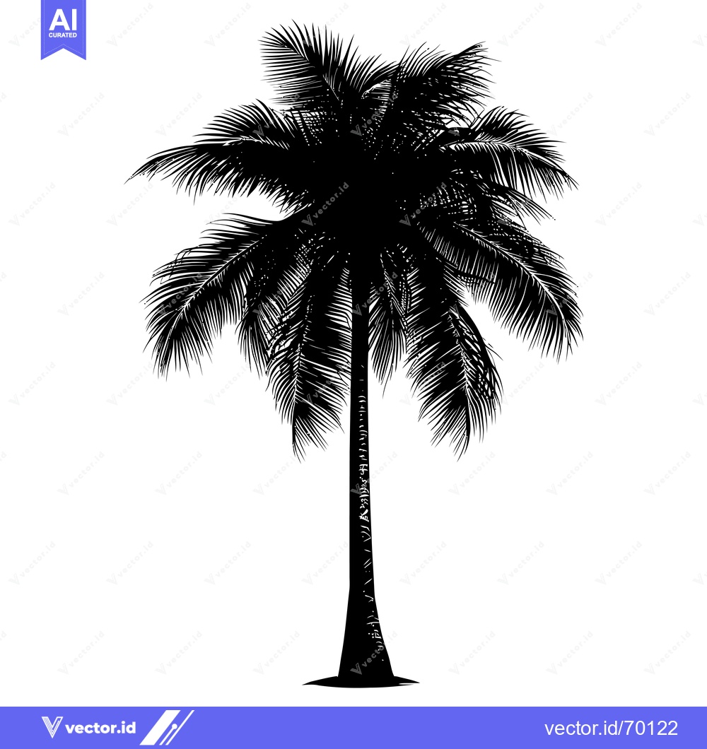 Premium Vector dari Black and white silhouette of a palm tree with detailed fronds
