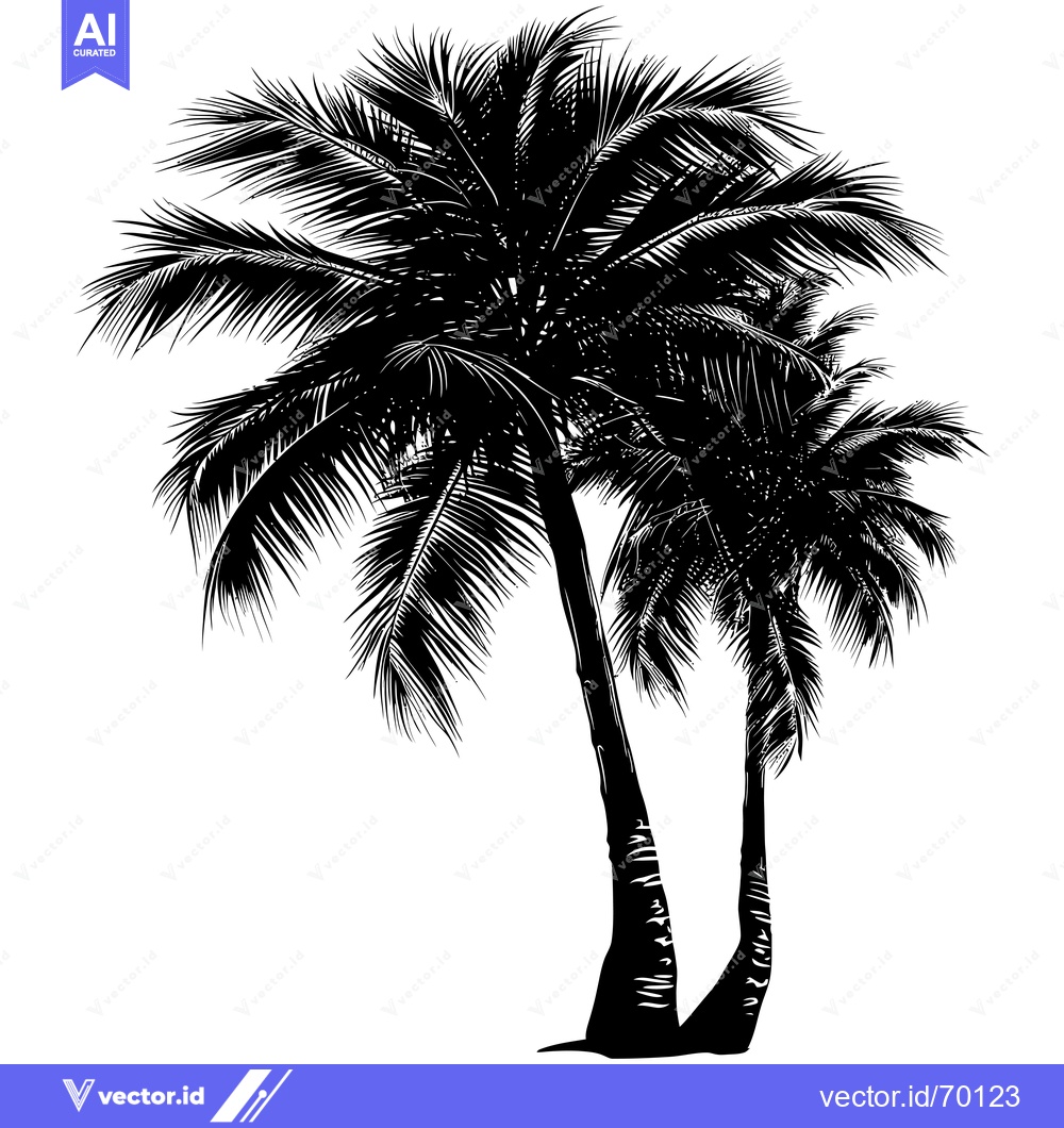 Premium Vector dari Black and White Silhouette of Two Palm Trees