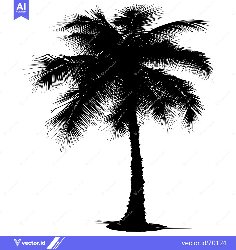 Premium Vector of Silhouette of a Palm Tree with Detailed Fronds and Trunk