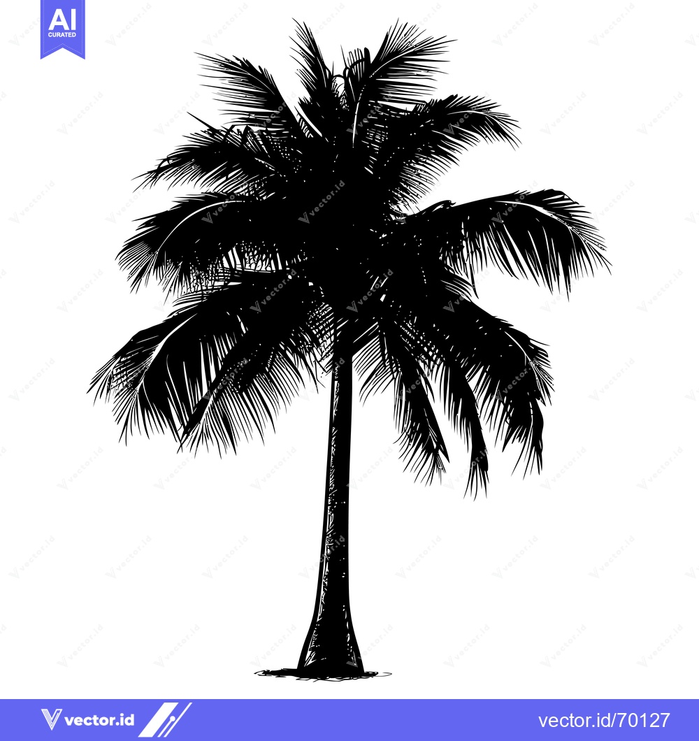 Premium Vector dari Black and white silhouette of a single palm tree