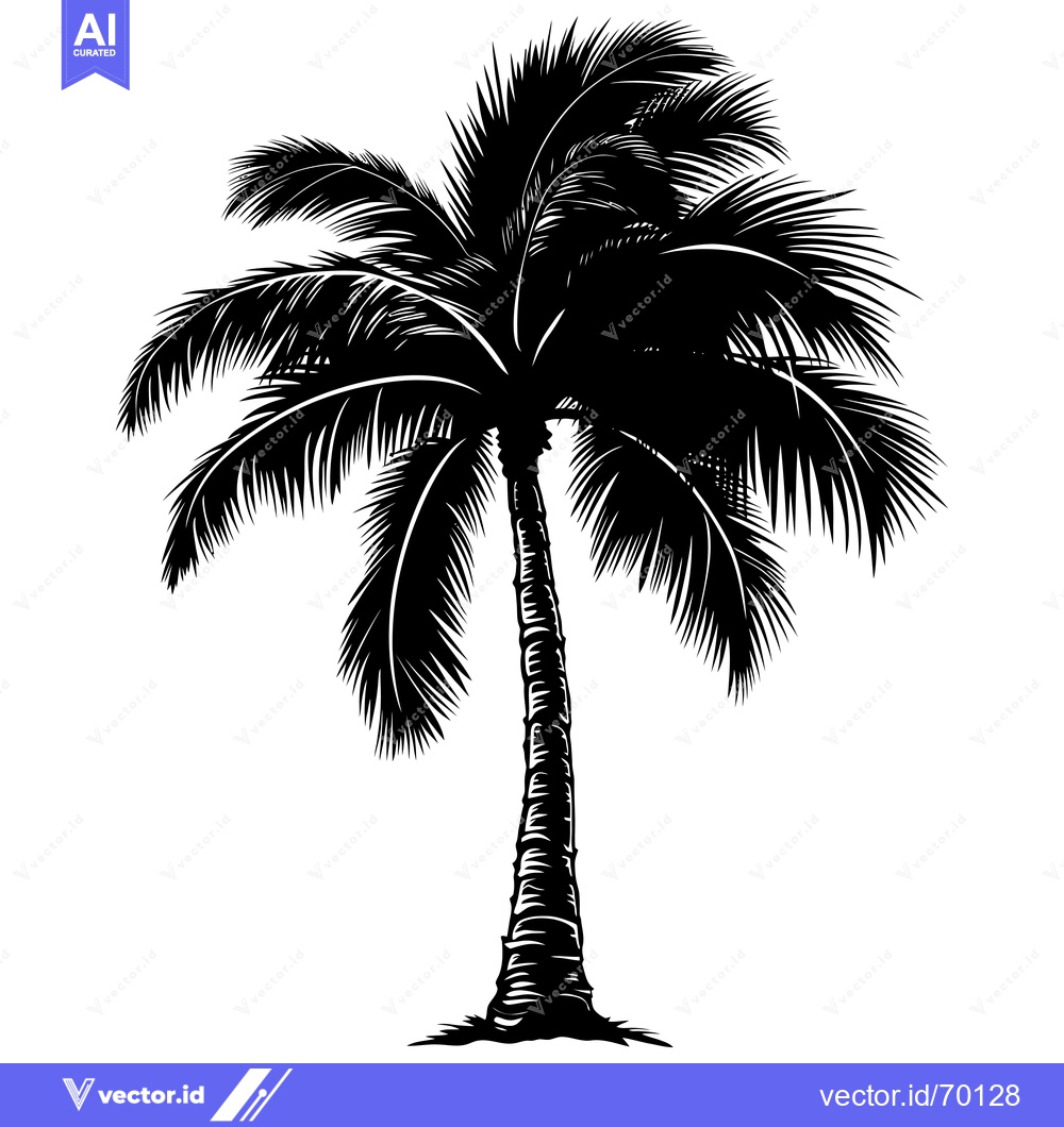 Premium Vector of Silhouette of a Single Palm Tree with Fronds