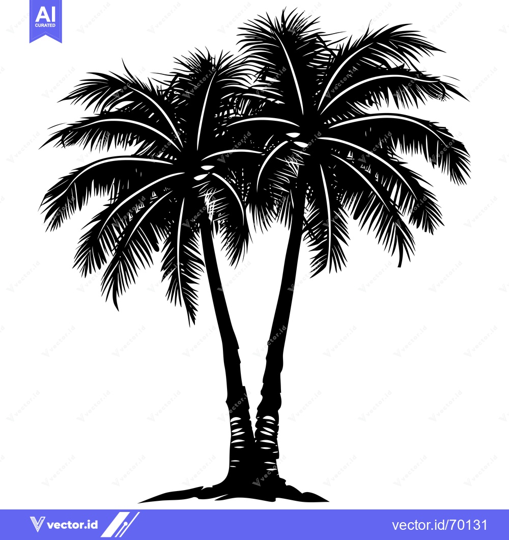 Premium Vector dari Black and White Silhouette of Two Palm Trees