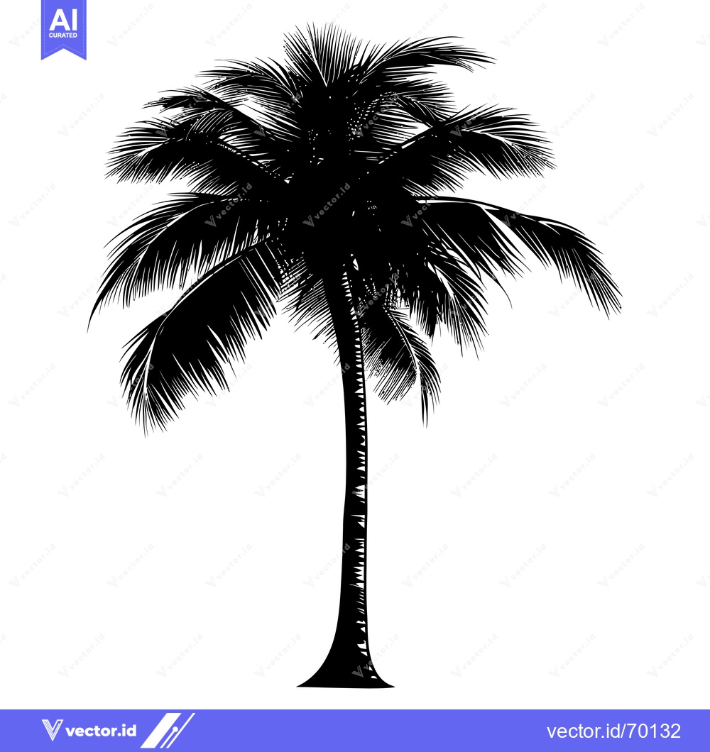 Premium Vector of Black and White Silhouette of a Single Palm Tree