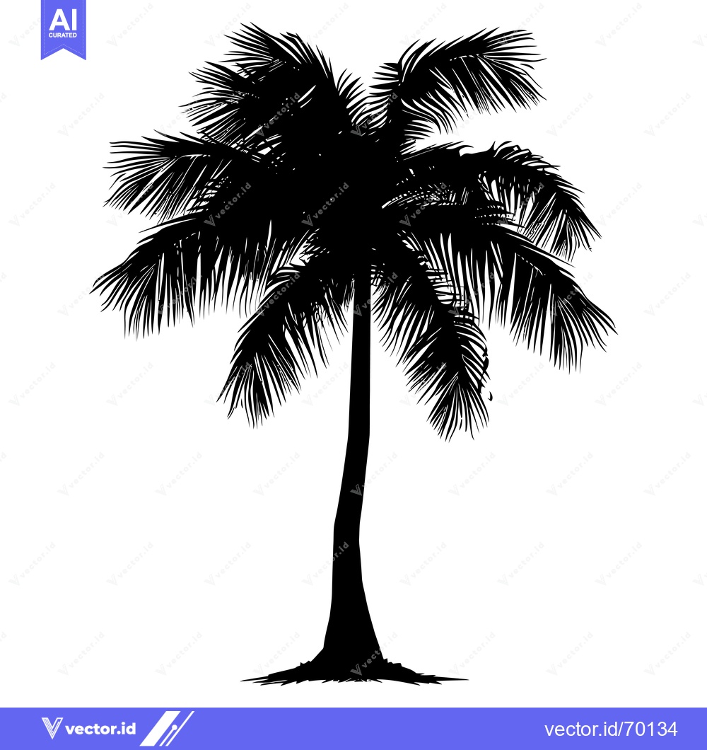 Premium Vector of Black and White Silhouette of a Palm Tree