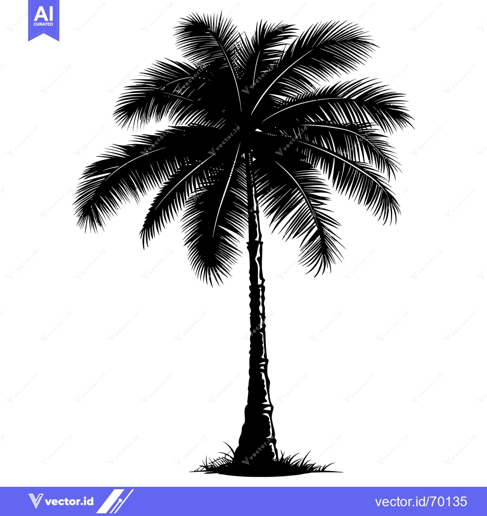 Premium Vector dari A Single Silhouette of a Palm Tree with Detailed Fronds