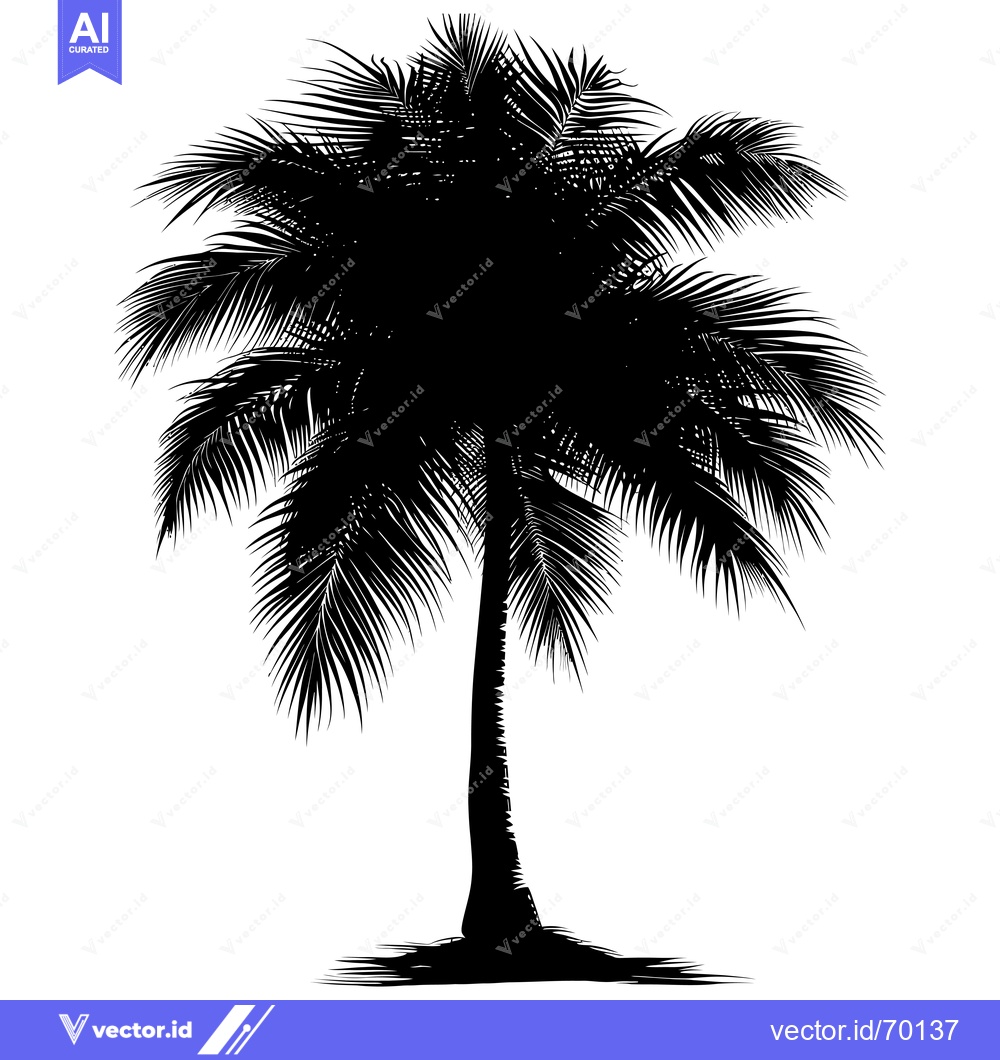 Premium Vector dari Black Silhouette of a Palm Tree Against a White Background