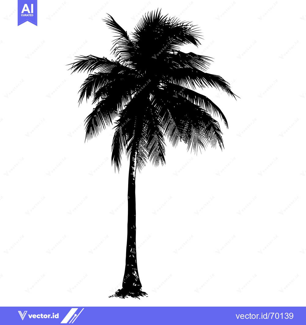 Premium Vector dari Black and White Silhouette of a Single Palm Tree