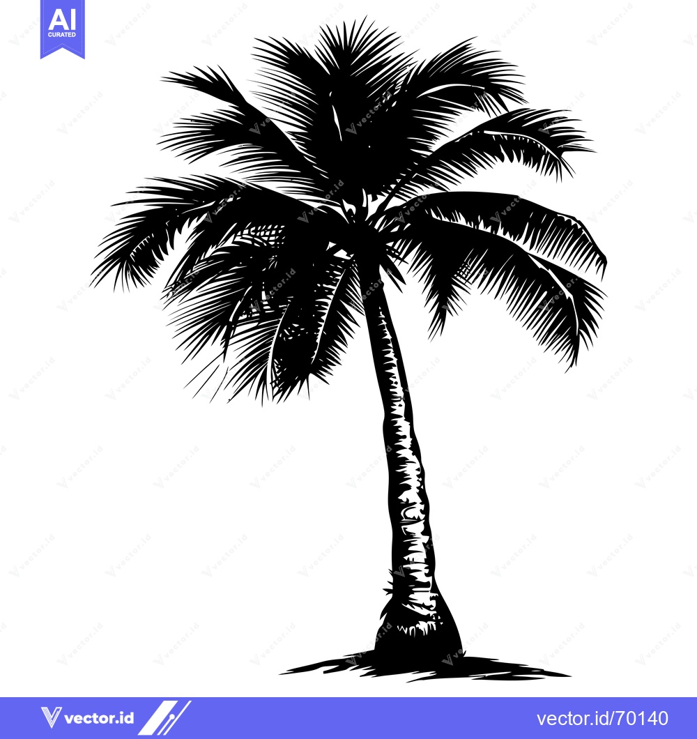 Premium Vector of Black and White Silhouette of a Palm Tree