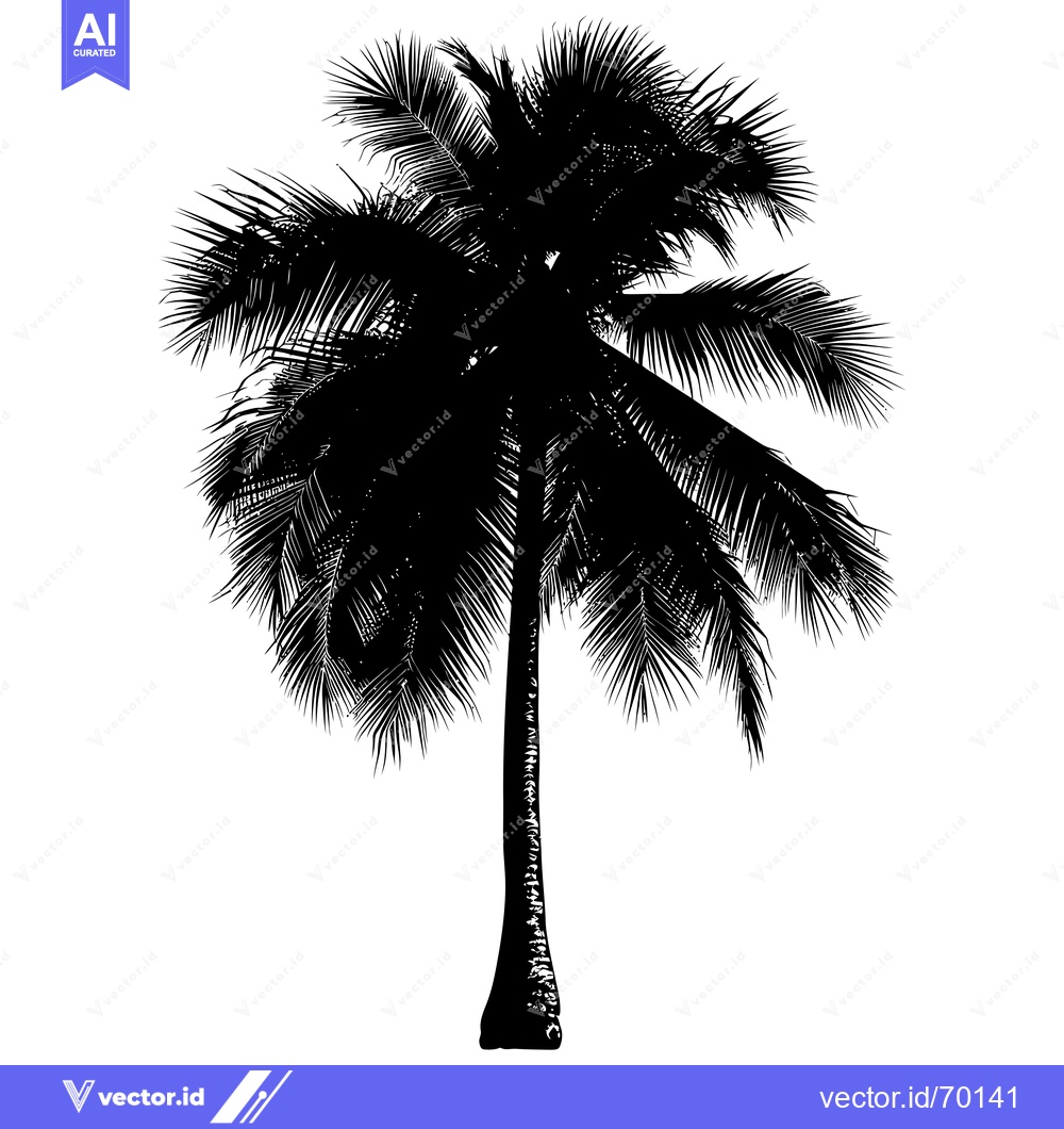 Premium Vector dari Black and White Silhouette of a Single Palm Tree