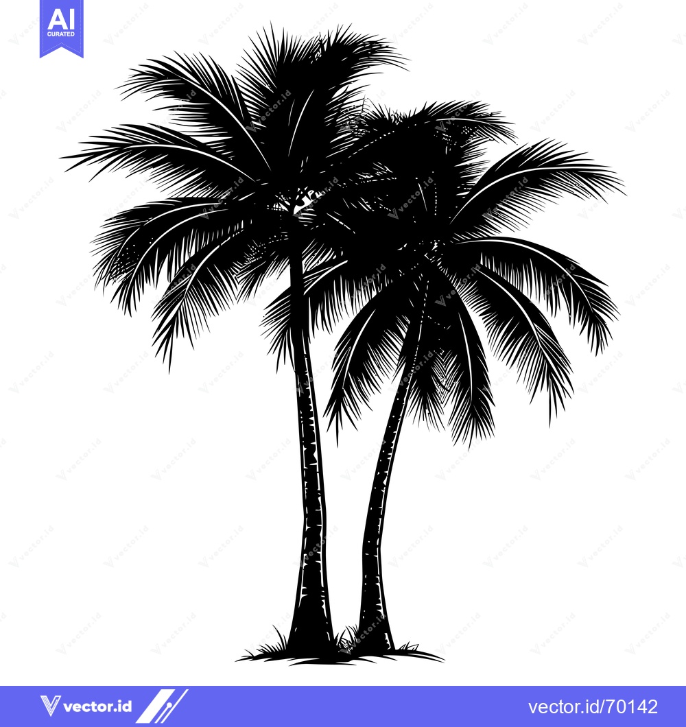 Premium Vector of Silhouette of Two Palm Trees with Fronds Reaching Upward