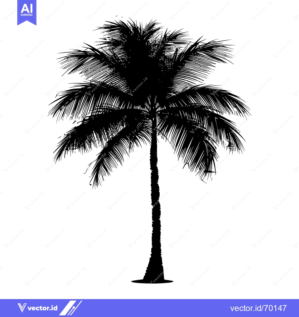 Premium Vector of Black and White Silhouette of a Palm Tree