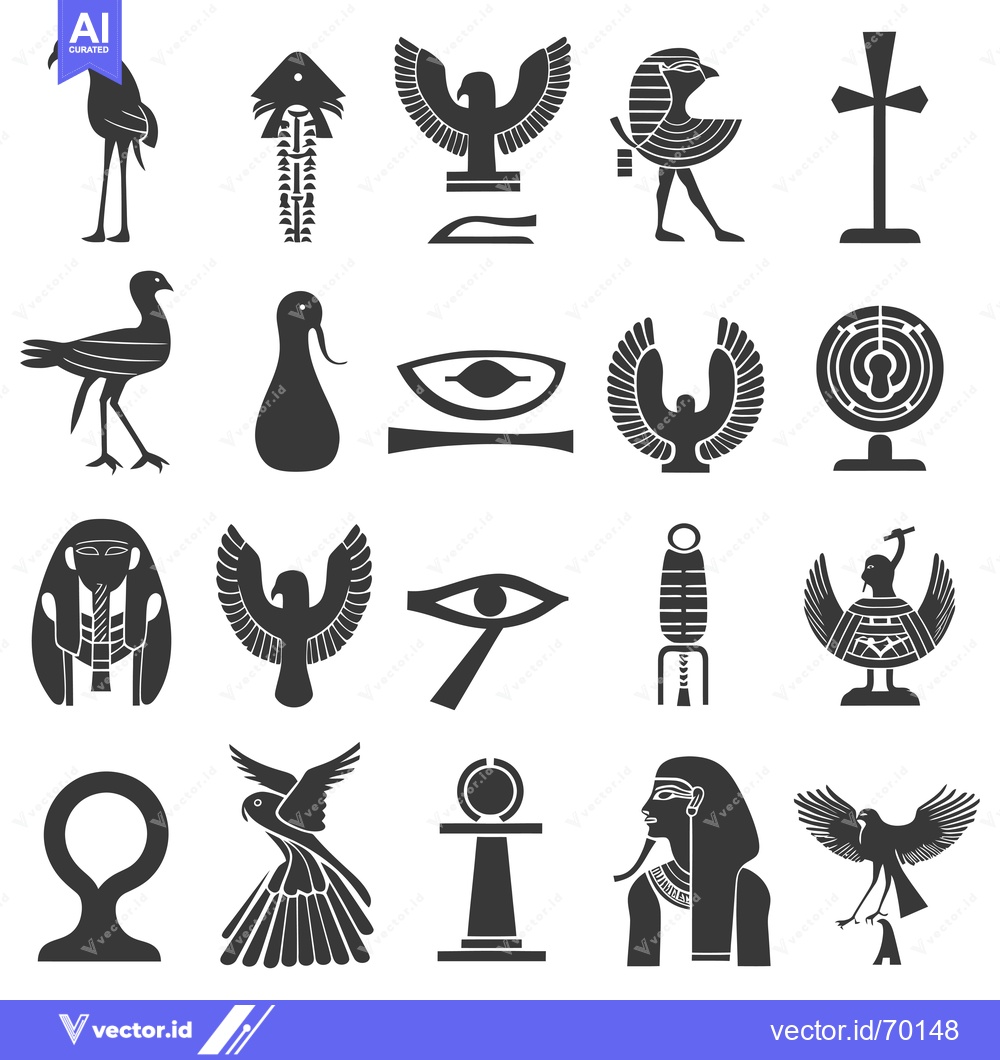Premium Vector of Set of Black Egyptian Symbols and Hieroglyphs