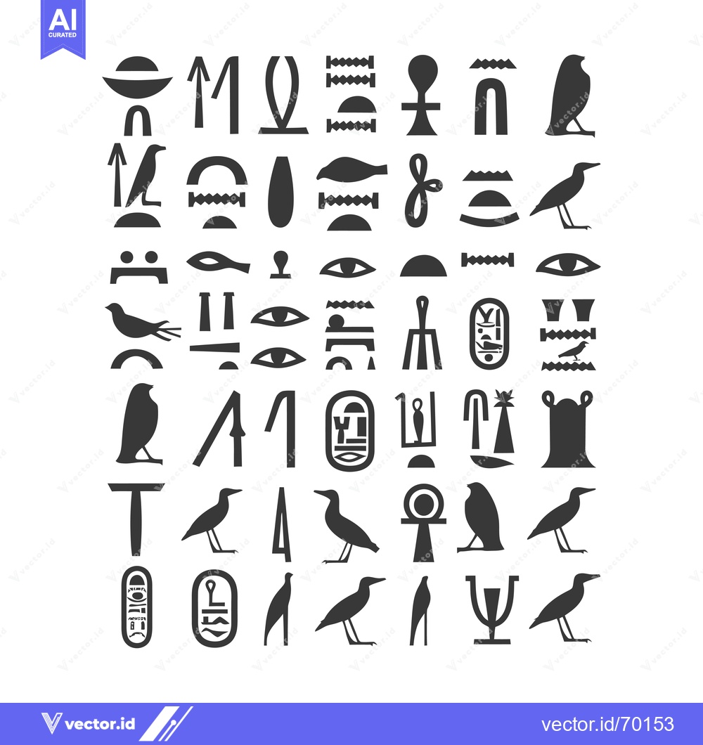 Premium Vector dari Collection of Ancient Egyptian Hieroglyphics in Black Silhouette