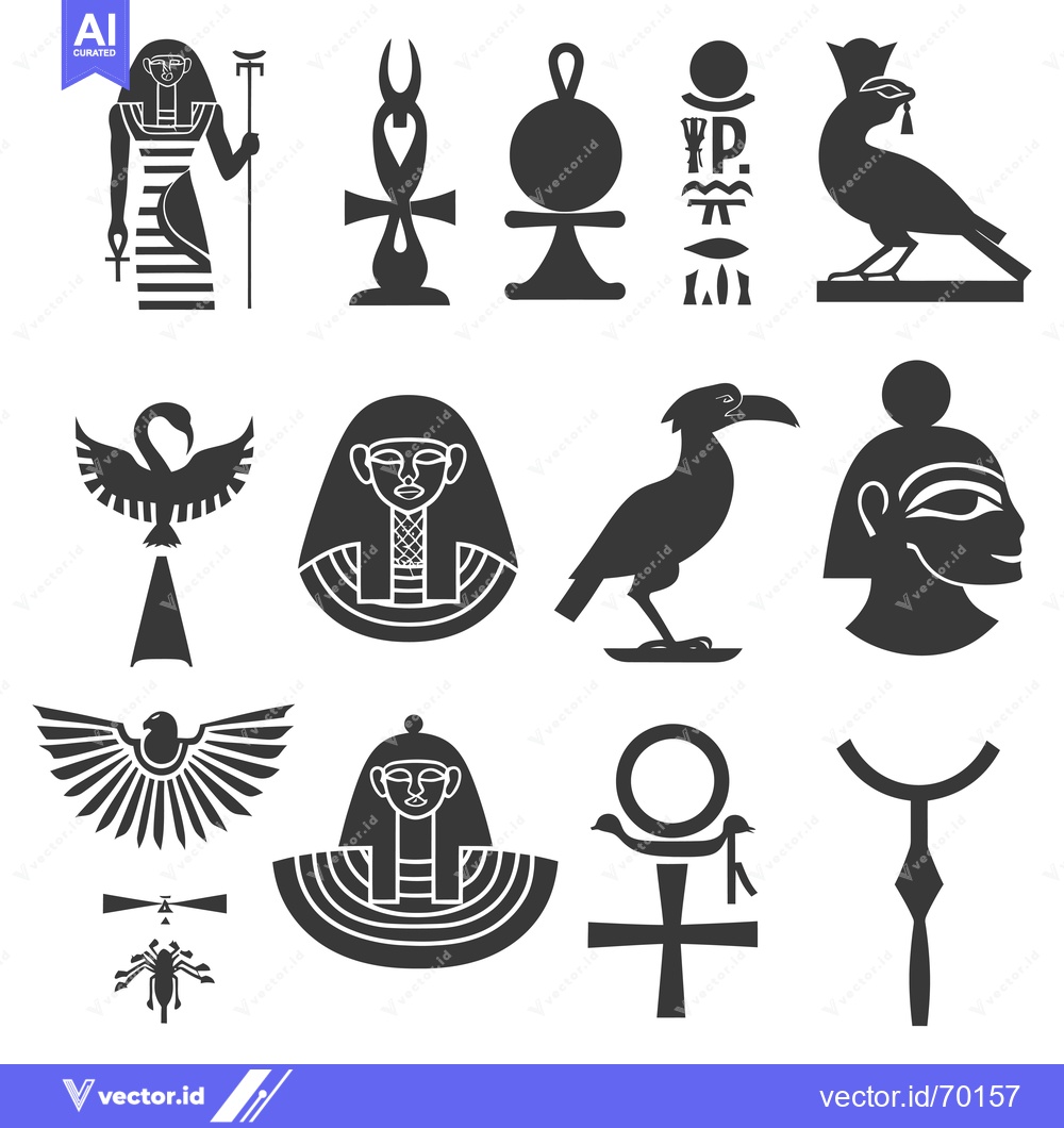 Premium Vector of Egyptian Hieroglyphs and Symbols Set in Black Silhouettes