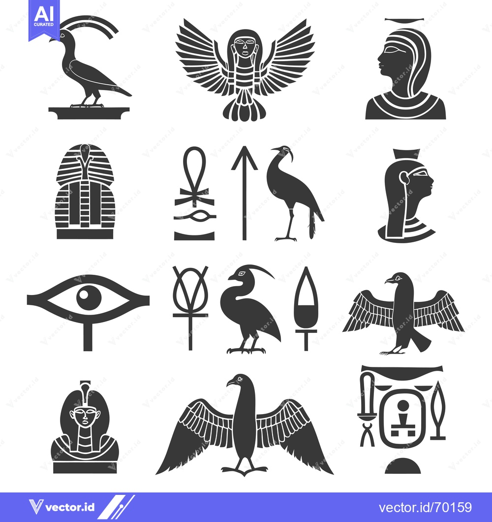Premium Vector dari Collection of Ancient Egyptian Hieroglyphs and Symbols