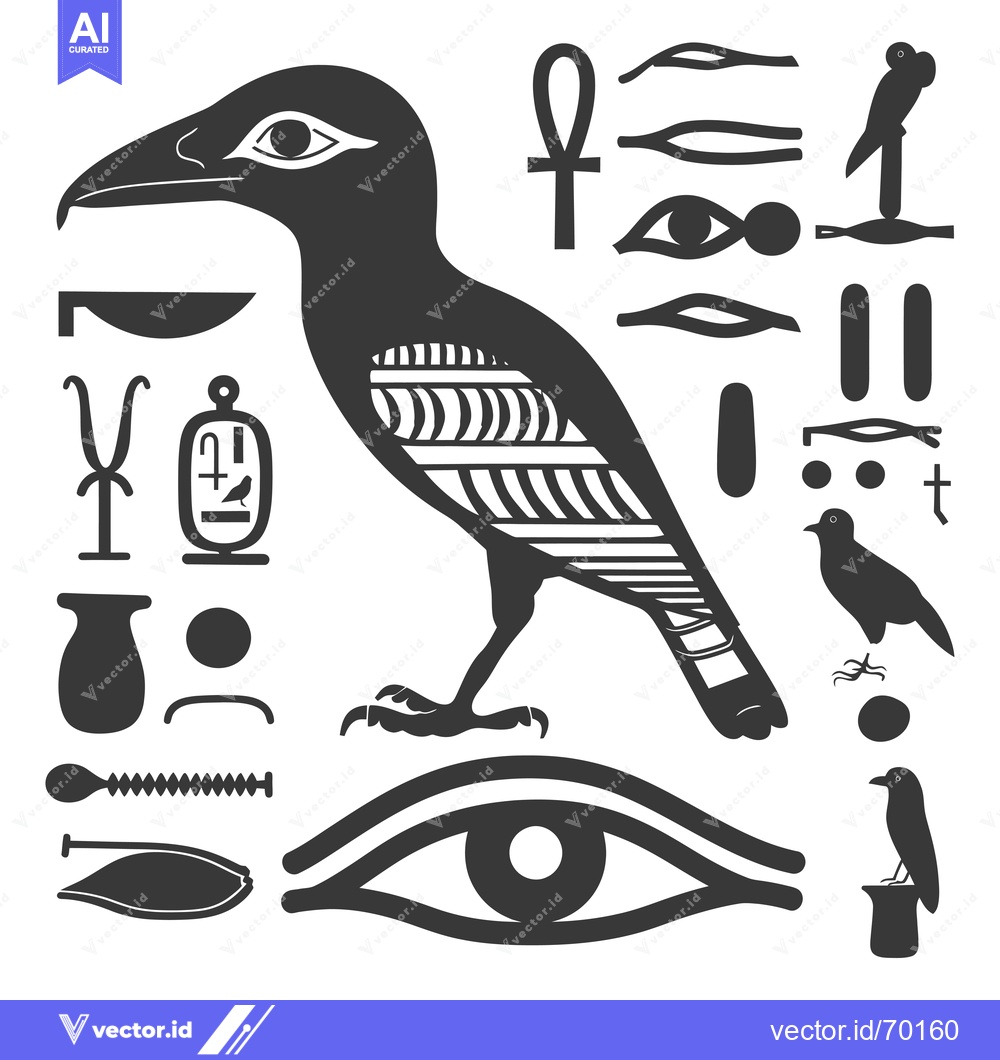 Premium Vector dari Black and White Egyptian Hieroglyphics with a Bird