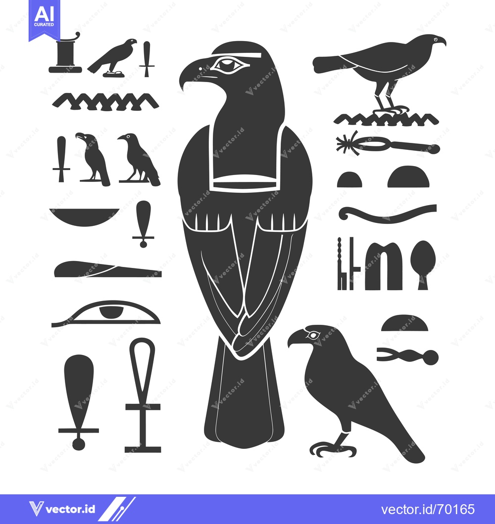Premium Vector dari Egyptian Hieroglyphs with a Hawk and Other Symbols
