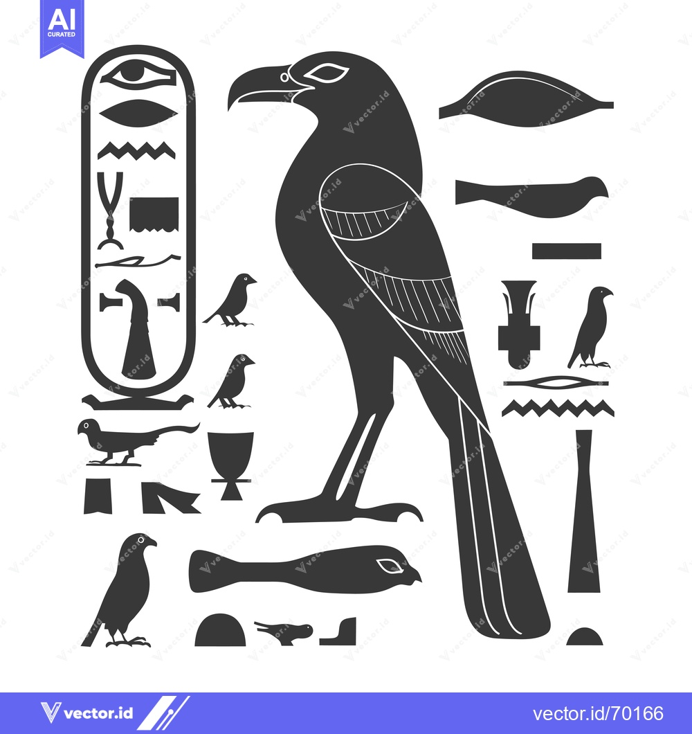 Premium Vector dari Hieroglyphic Illustration of a Bird with Ankh Symbol and Other Egyptia