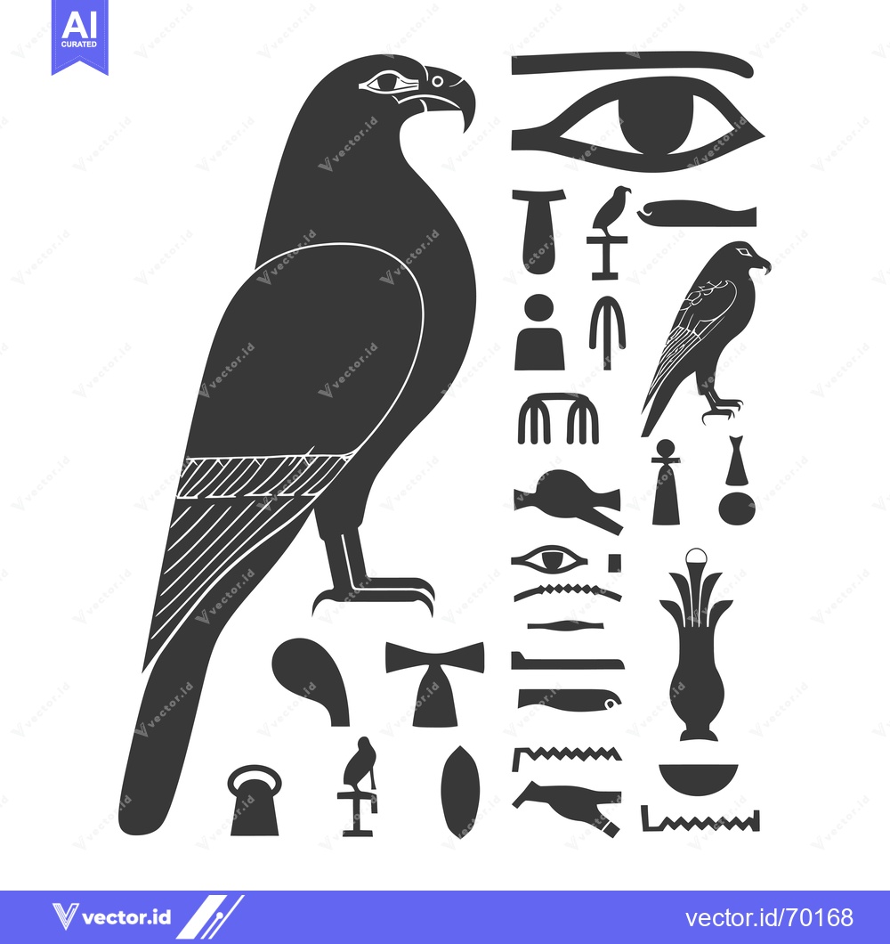 Premium Vector dari Egyptian Hieroglyphs with a Falcon as a Central Figure