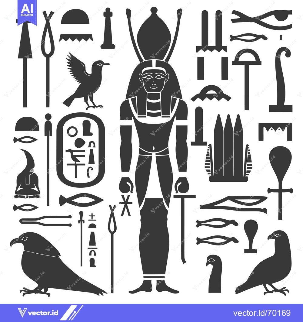 Premium Vector dari Collection of Ancient Egyptian Hieroglyphs and Symbols