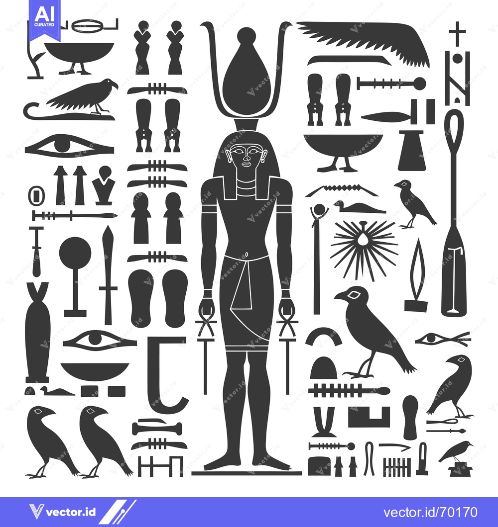 Premium Vector dari Egyptian Hieroglyphics Depicting a Standing God Figure and Other Symbo