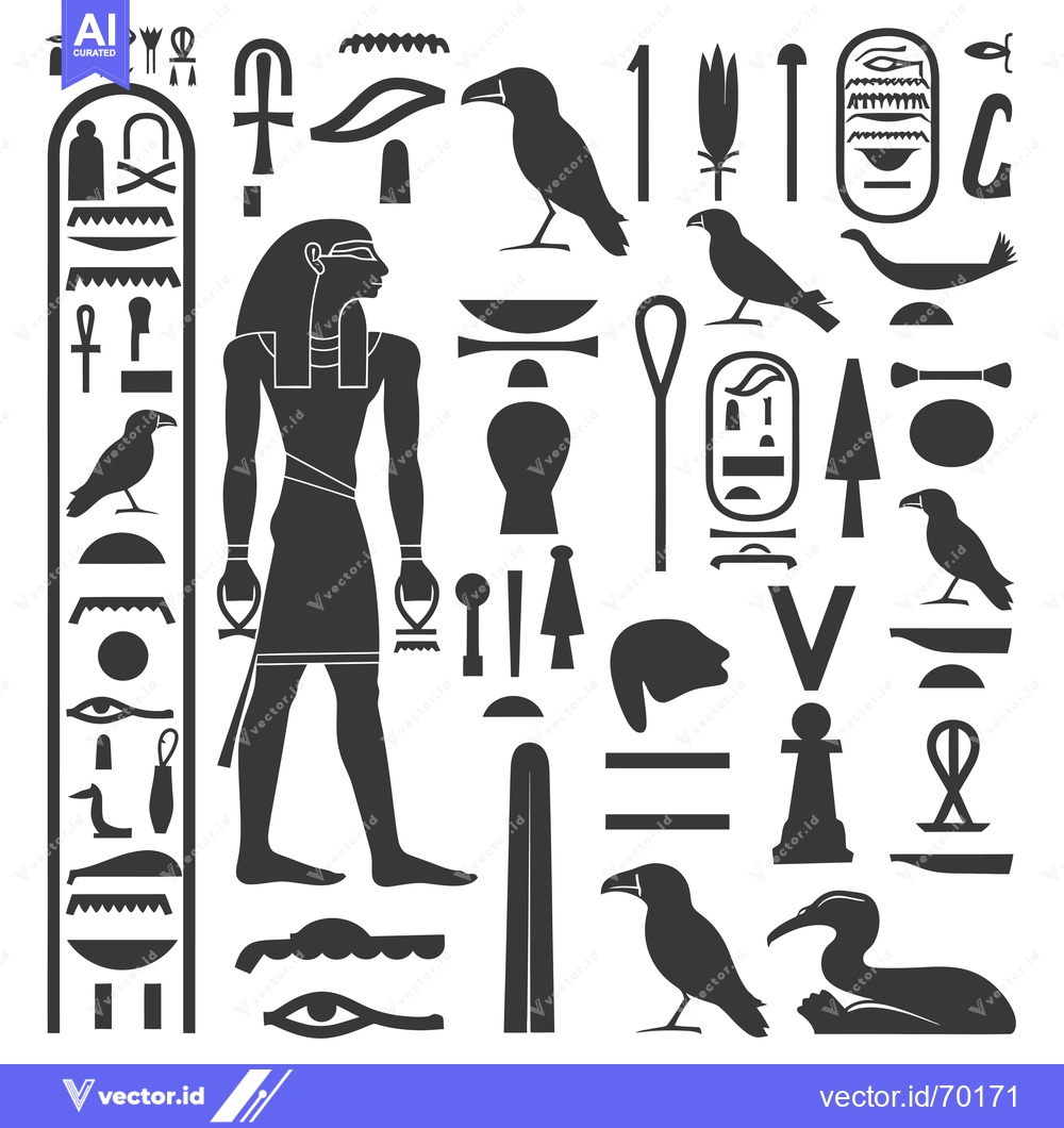 Premium Vector of Egyptian Hieroglyphics with a Standing Pharaoh Figure