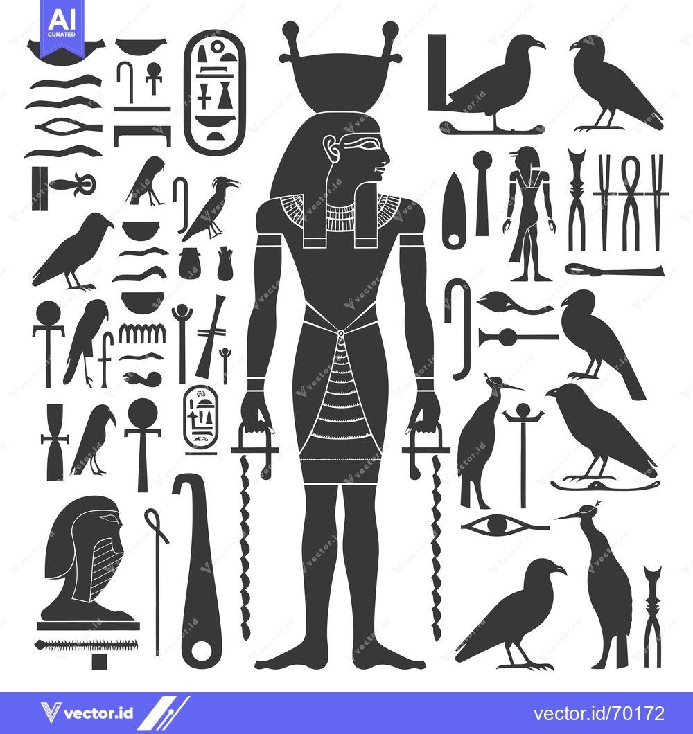 Premium Vector dari Egyptian God Horus Holding Two Was Sceptres Surrounded by Hieroglyphs