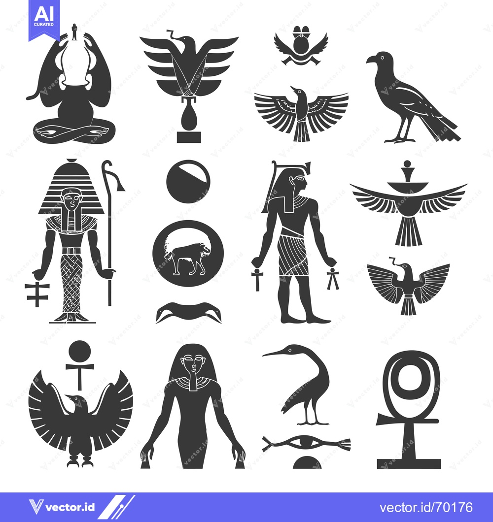 Premium Vector of Black and White Egyptian Hieroglyphics and Symbols