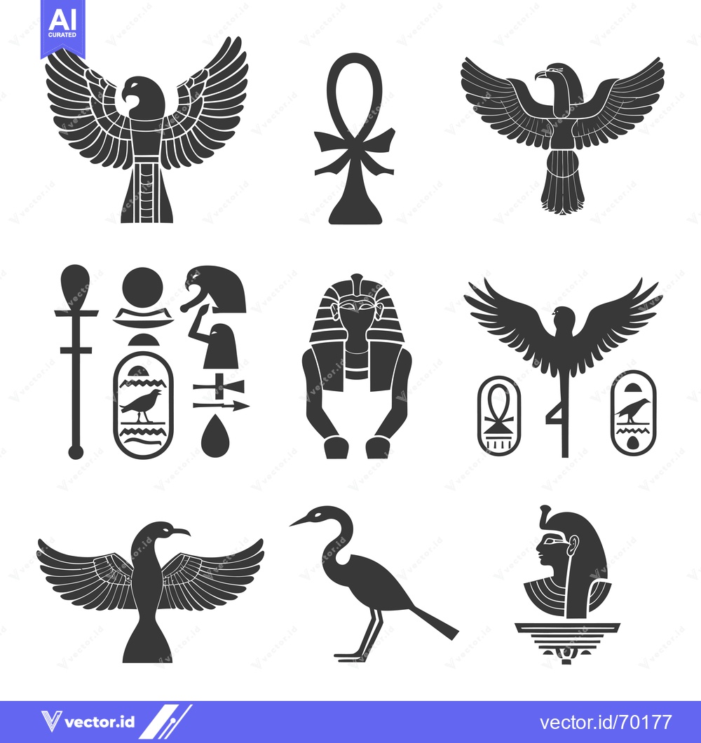 Premium Vector dari A Collection of Egyptian Hieroglyphs and Symbols