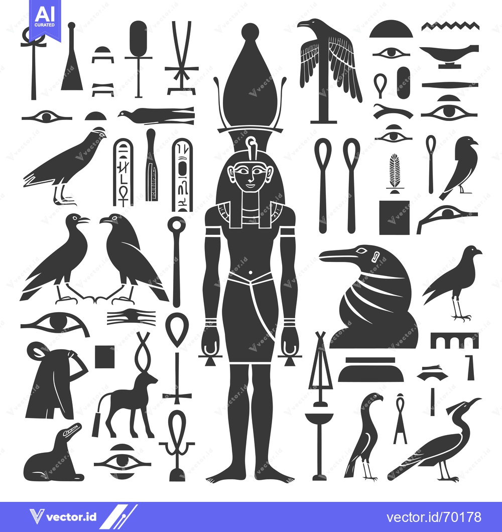 Premium Vector dari Egyptian Hieroglyphics and Symbols Set