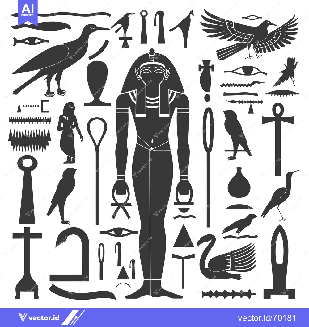 Premium Vector of Egyptian Hieroglyphics and Symbolic Illustrations