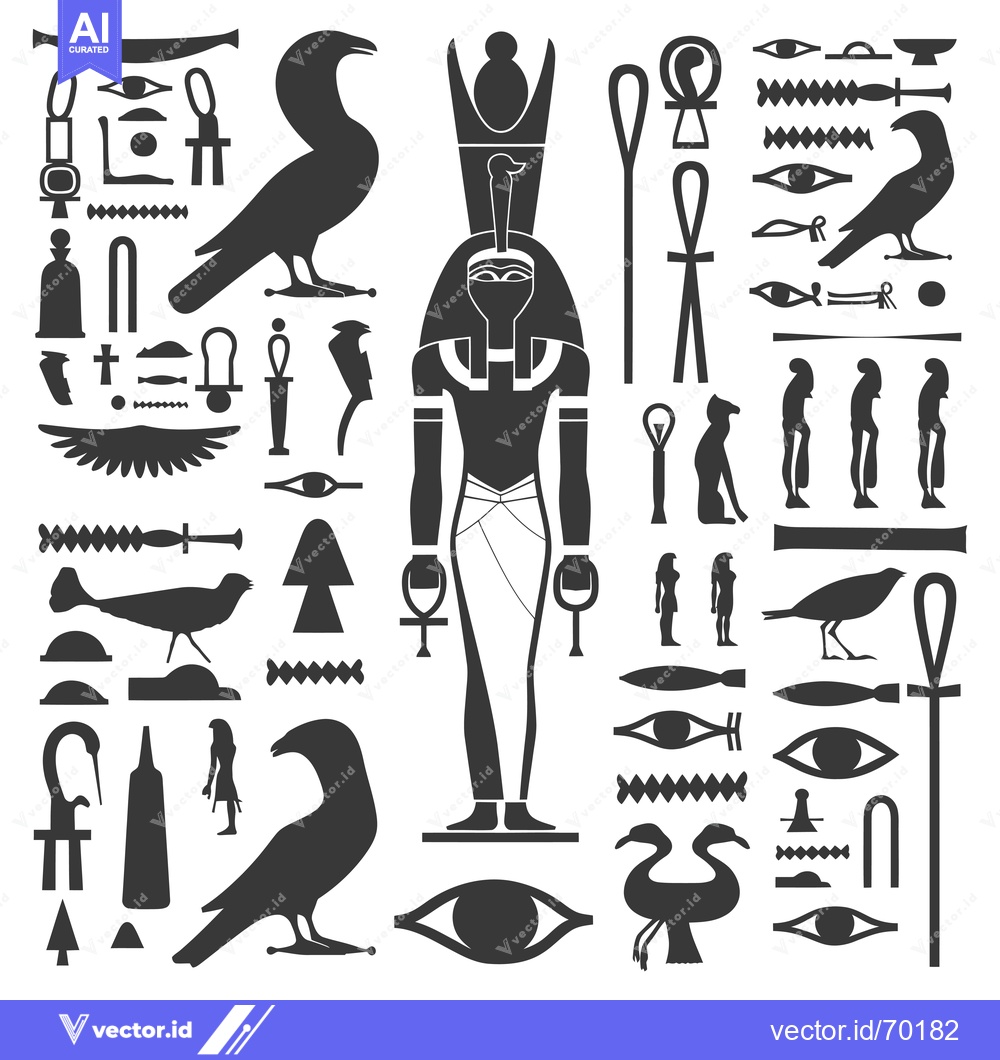Premium Vector dari Collection of Ancient Egyptian Hieroglyphs and Symbols