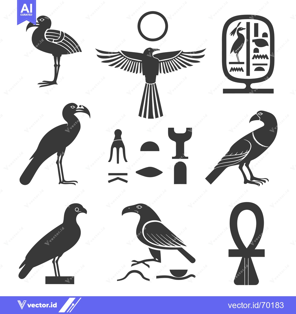 Premium Vector dari Collection of Egyptian Hieroglyphic Symbols and Birds