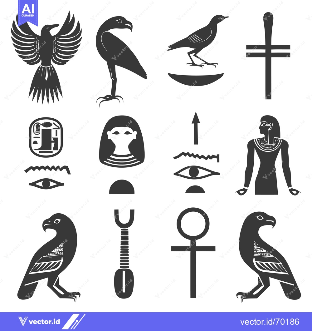 Premium Vector dari Egyptian Hieroglyphs and Symbols Set in Black Silhouette