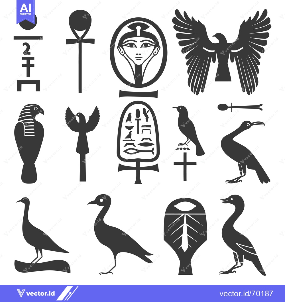 Premium Vector of Egyptian Hieroglyphs and Bird Silhouettes