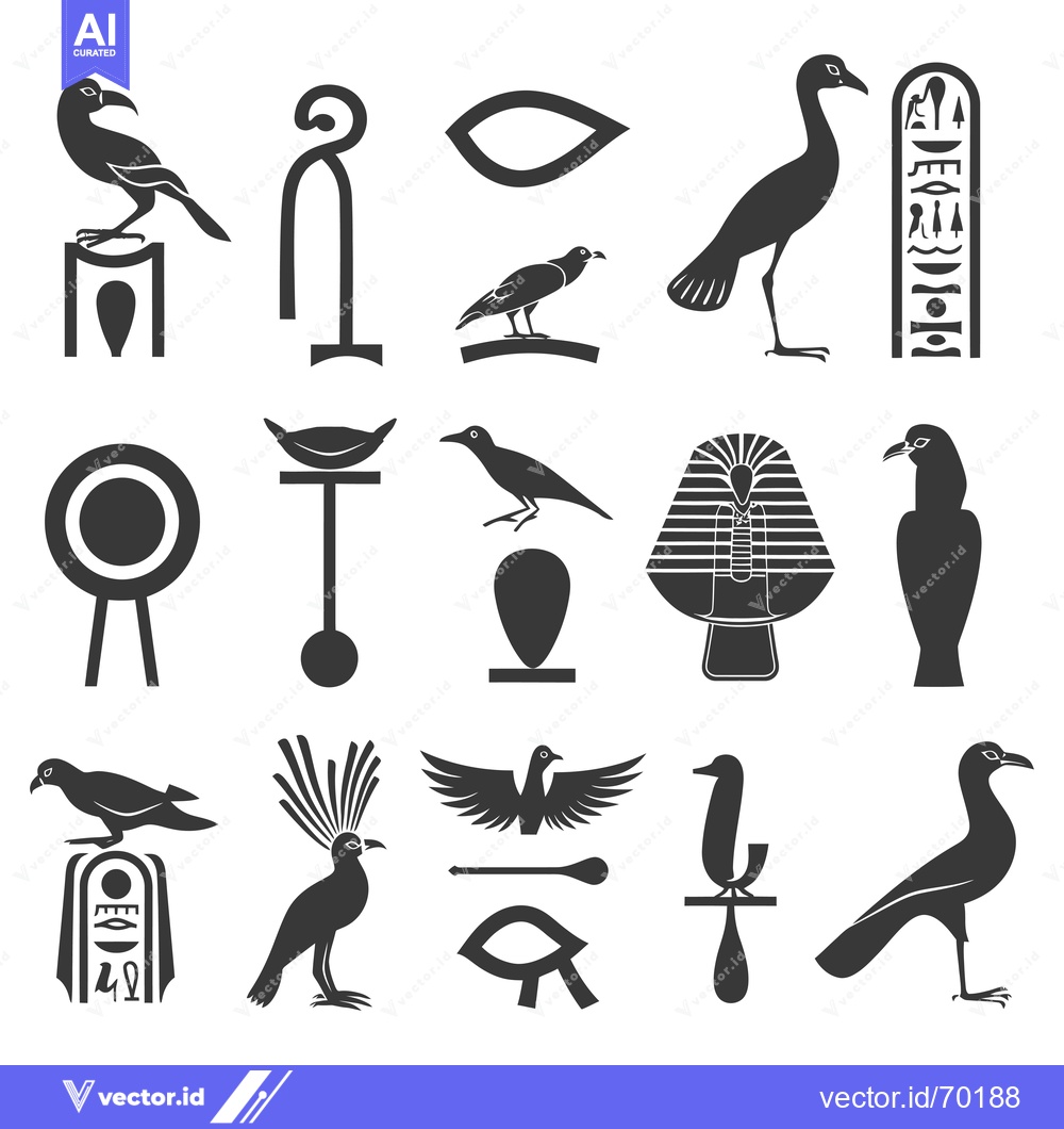 Premium Vector dari Egyptian Hieroglyphs and Birds Silhouettes