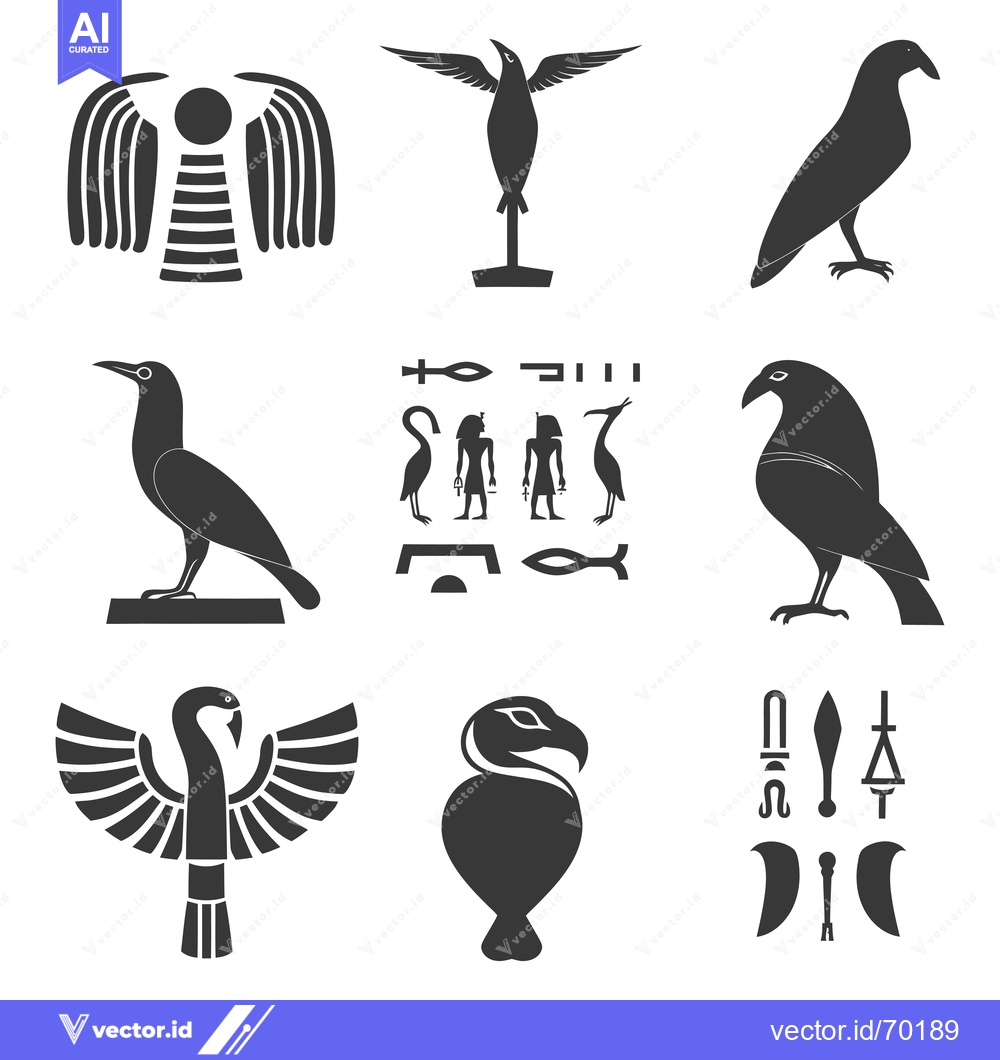 Premium Vector dari Set of Ancient Egyptian Hieroglyph Birds and Symbols
