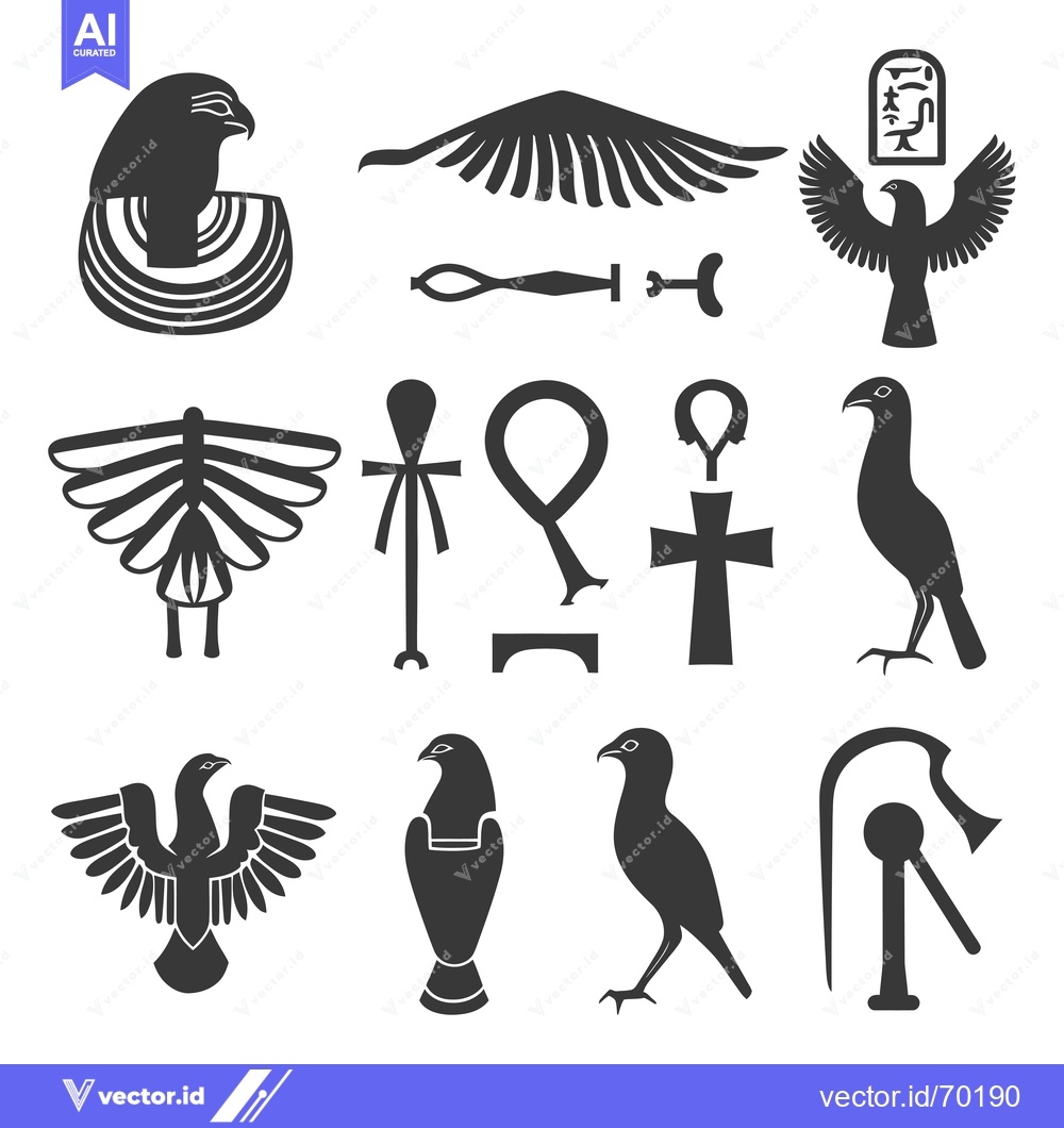 Premium Vector dari Collection of Ancient Egyptian Hieroglyphs and Symbols