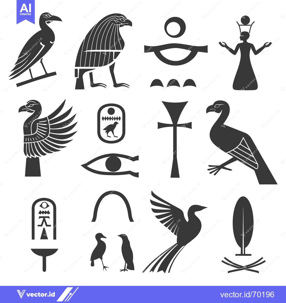 Premium Vector dari Set of Ancient Egyptian Hieroglyph Symbols and Birds