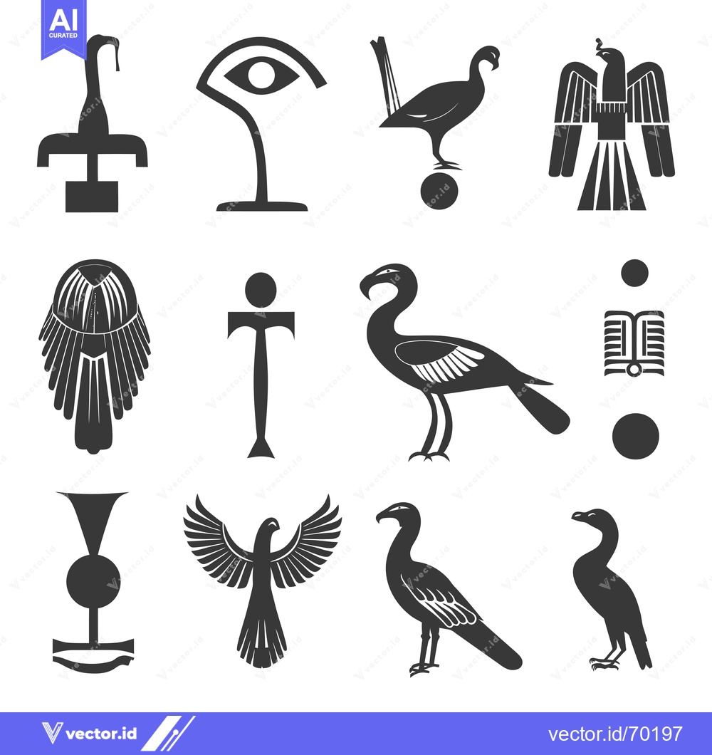 Premium Vector of Set of Egyptian Hieroglyphics with Bird, Eye and Ankh Symbols