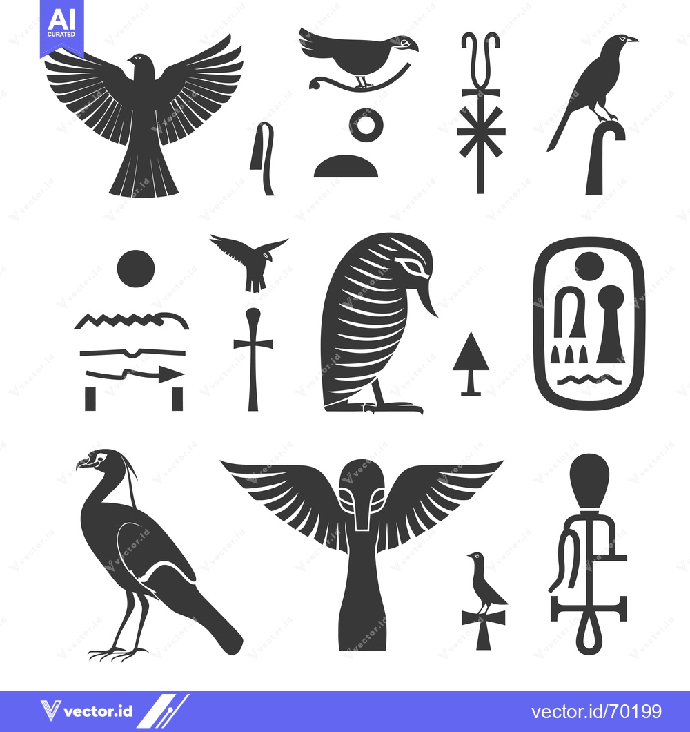 Premium Vector of Collection of Egyptian Hieroglyphs and Bird Symbols
