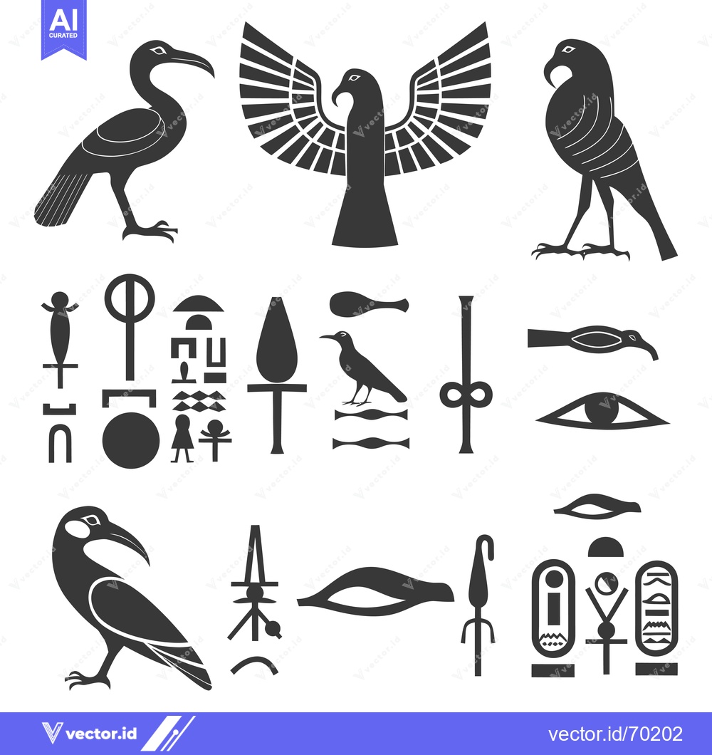Premium Vector dari Egyptian Hieroglyphs and Symbolic Birds