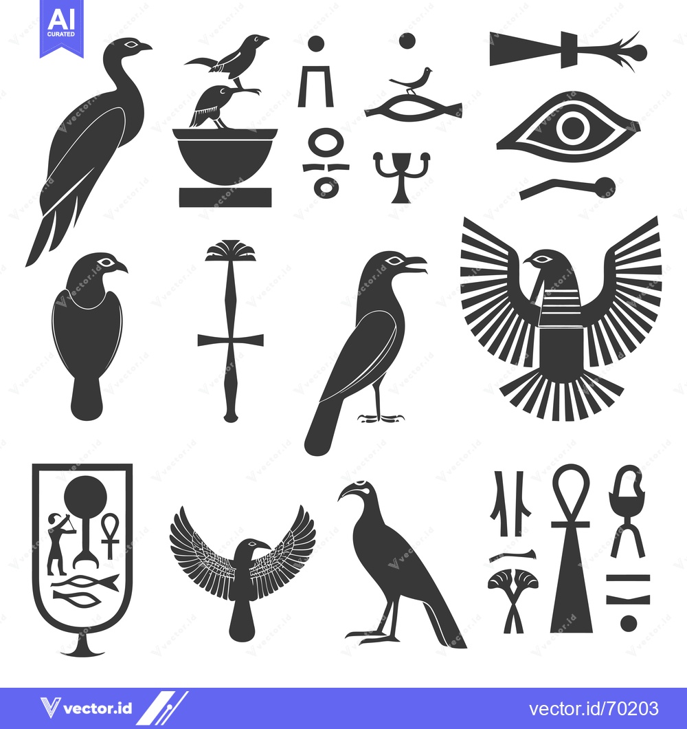 Premium Vector dari A Collection of Ancient Egyptian Hieroglyphics Including Birds, Symbol