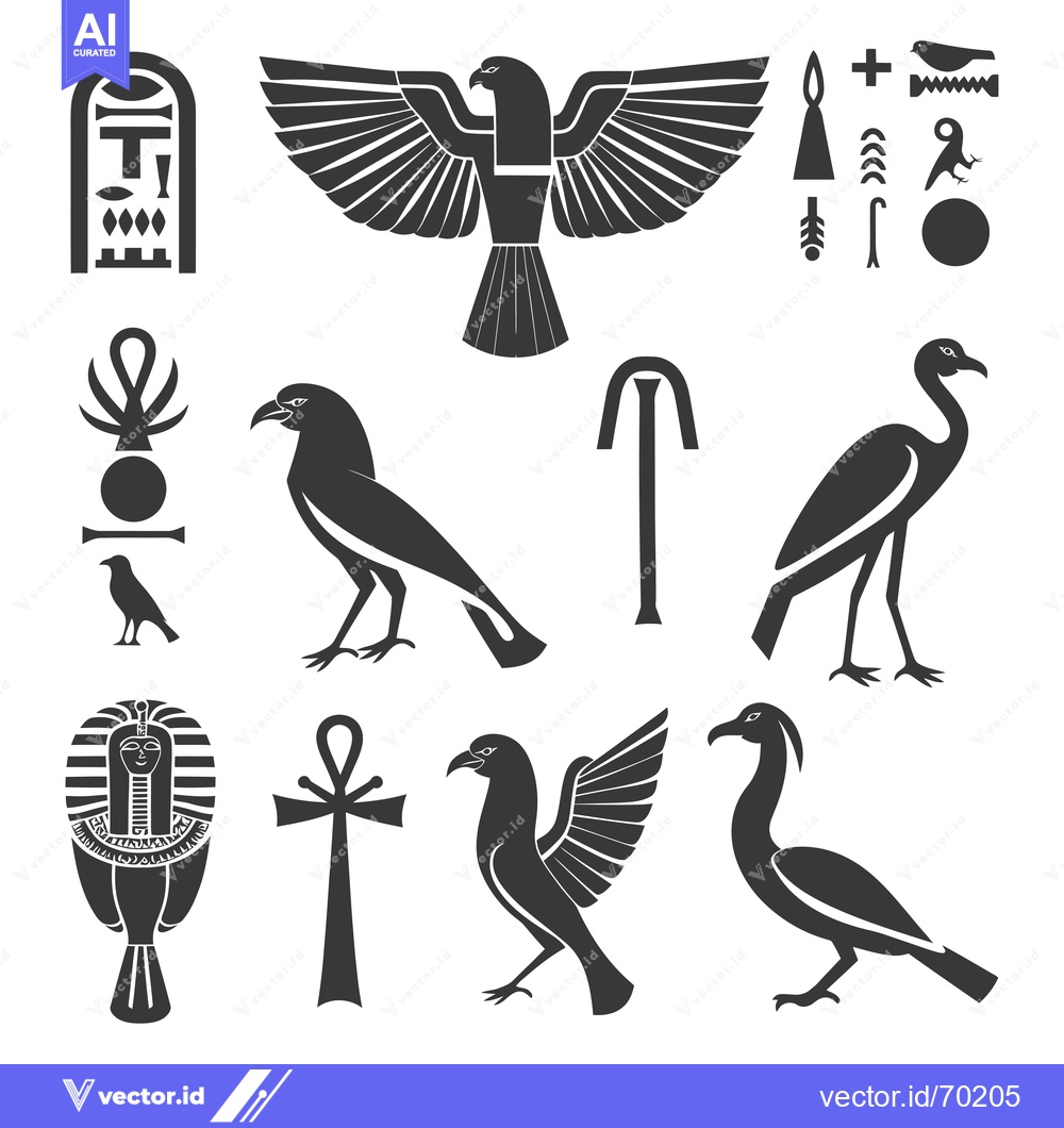 Premium Vector of Egyptian Hieroglyphs and Symbolic Birds