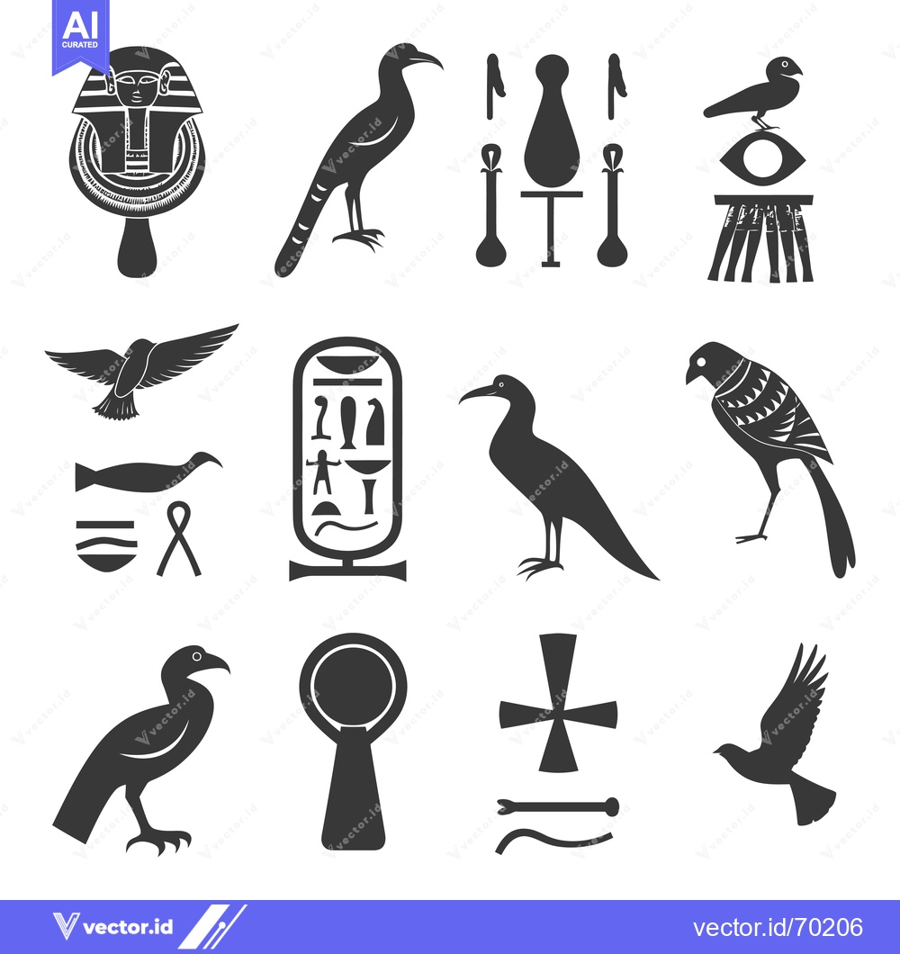 Premium Vector of Set of Egyptian Hieroglyphics and Symbols