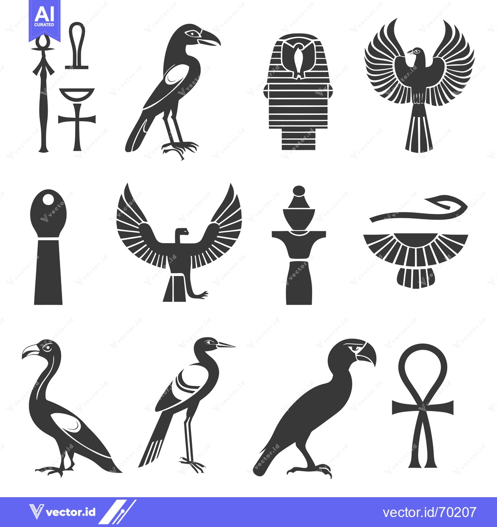 Premium Vector of Set of Egyptian Symbols and Bird Silhouettes